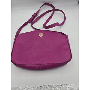 Anne Klein Hot Pink Crossbody Bag Gold Lion Logo Pebbled Leather Shoulder Purse